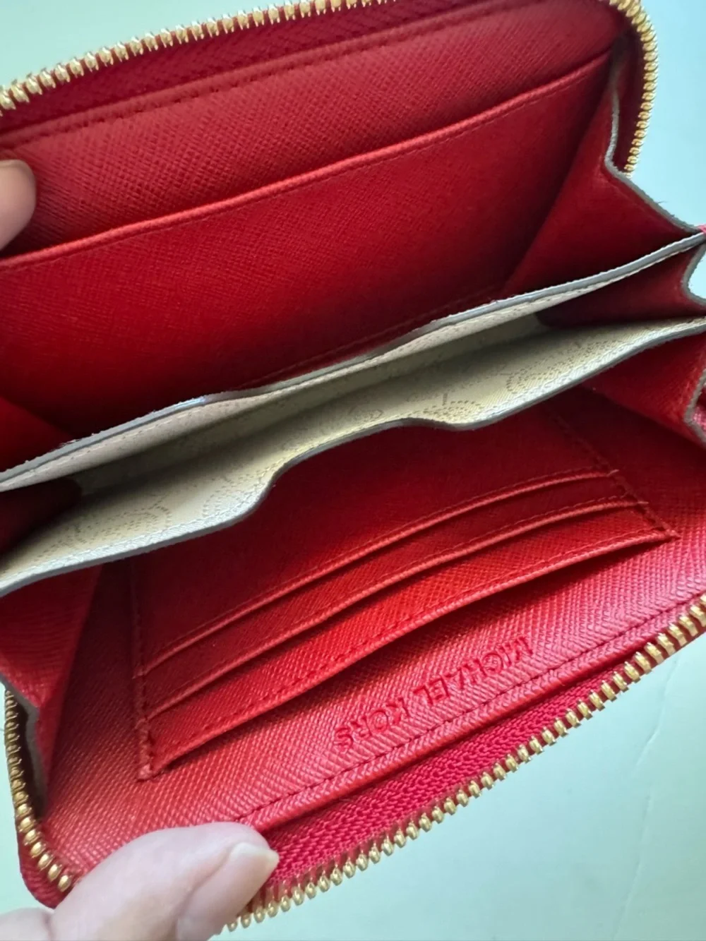 Michael Kors Red Ostrich Leather Small Wallet Wristlet Zip Around